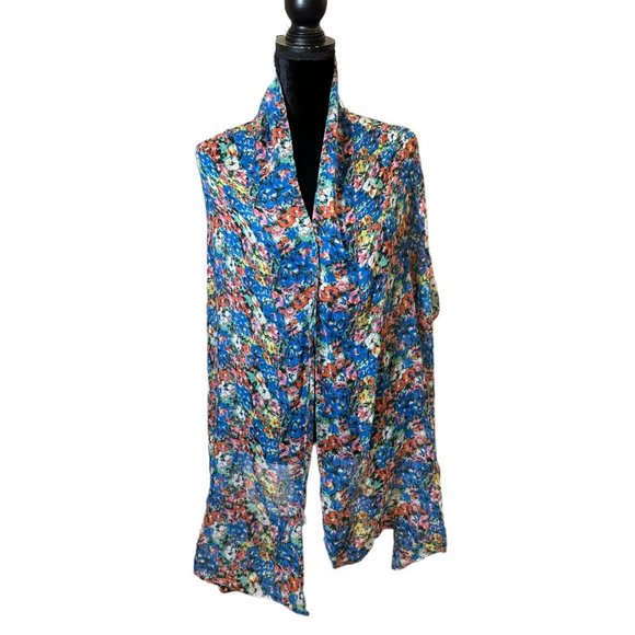 Unbranded Scarf Womens Long Rectangle Blue Pink Semi Sheer Floral Wrap - Picture 3 of 8